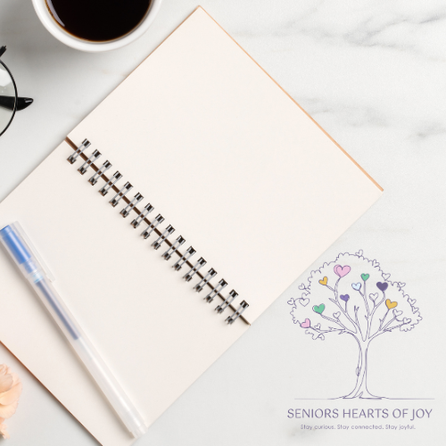 Notebook with Seniors Hearts of Joy logo